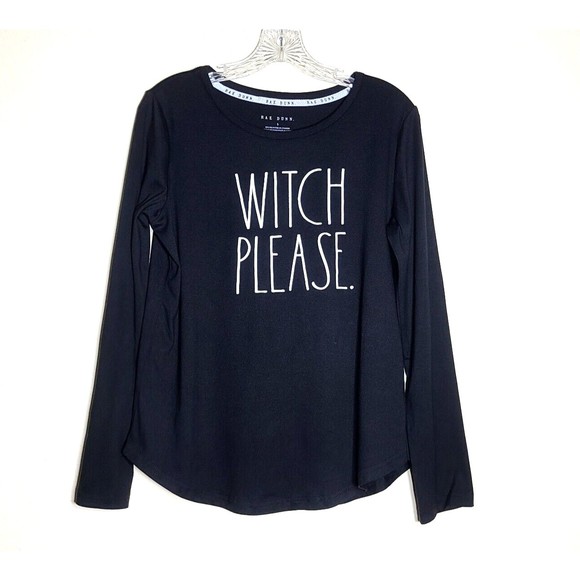 Rae Dunn Pajama Top Womens Small Black Long Sleeve Witch Please Halloween Fun - Picture 1 of 8